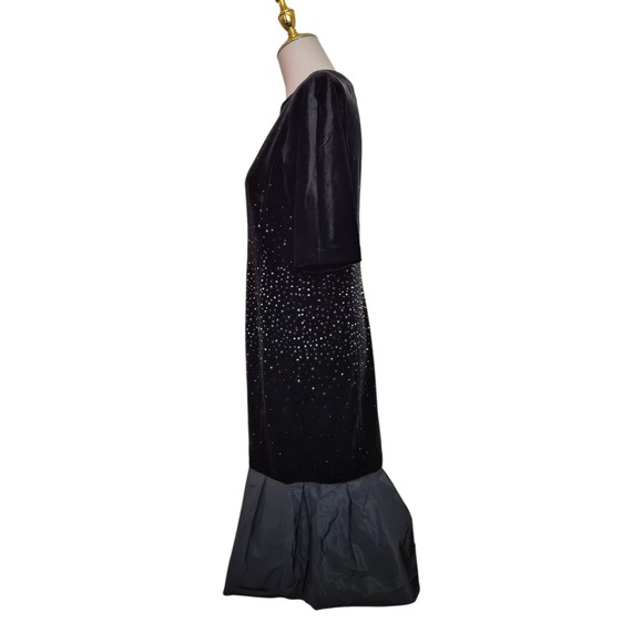 Teri Jon Black Velvet Cocktail Dress Size 10 Rhinestone Embellished NWT - Picture 3 of 6